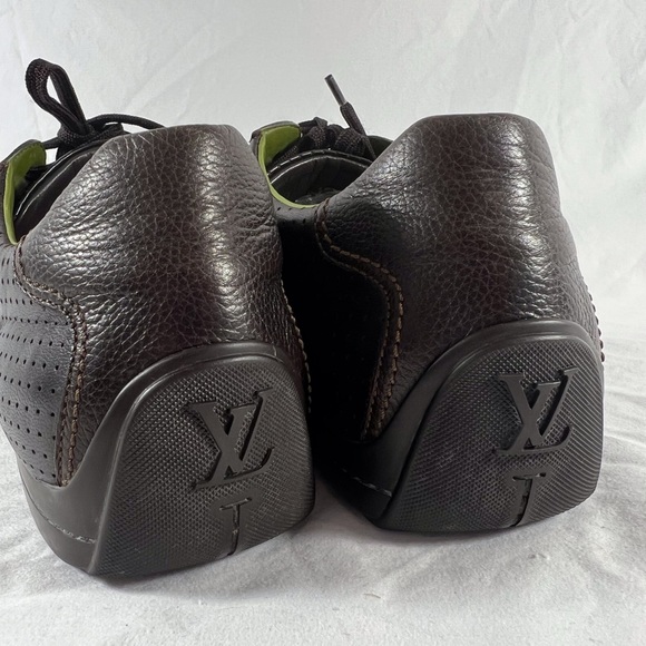 LOUIS VUITTON Brown Perforated Leather Striped Monogram Sneakers 7UK 8US - Picture 15 of 17
